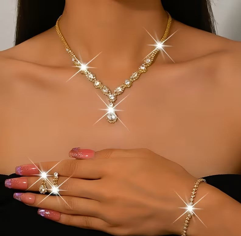 4pcs Elegant Water Drop Necklace, Earrings & Bracelet Set -