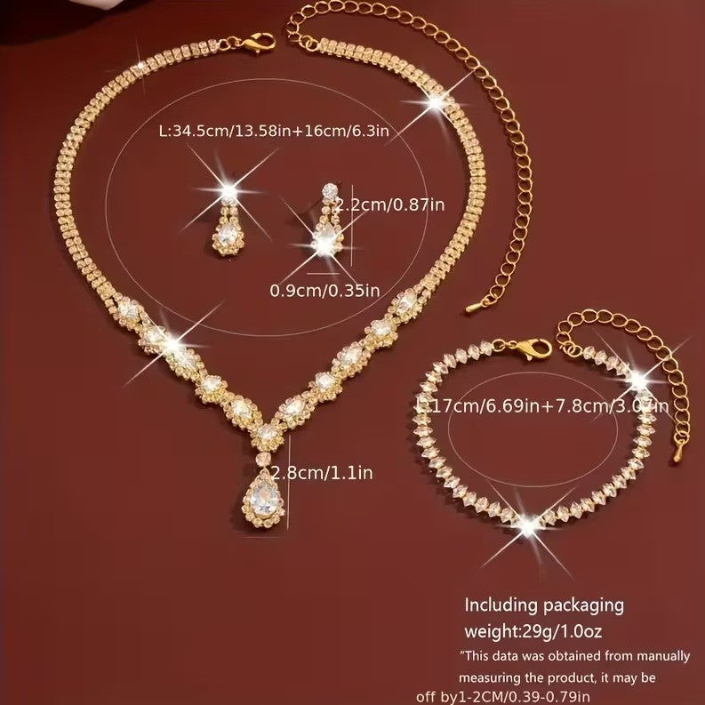 4pcs Elegant Water Drop Necklace, Earrings & Bracelet Set -