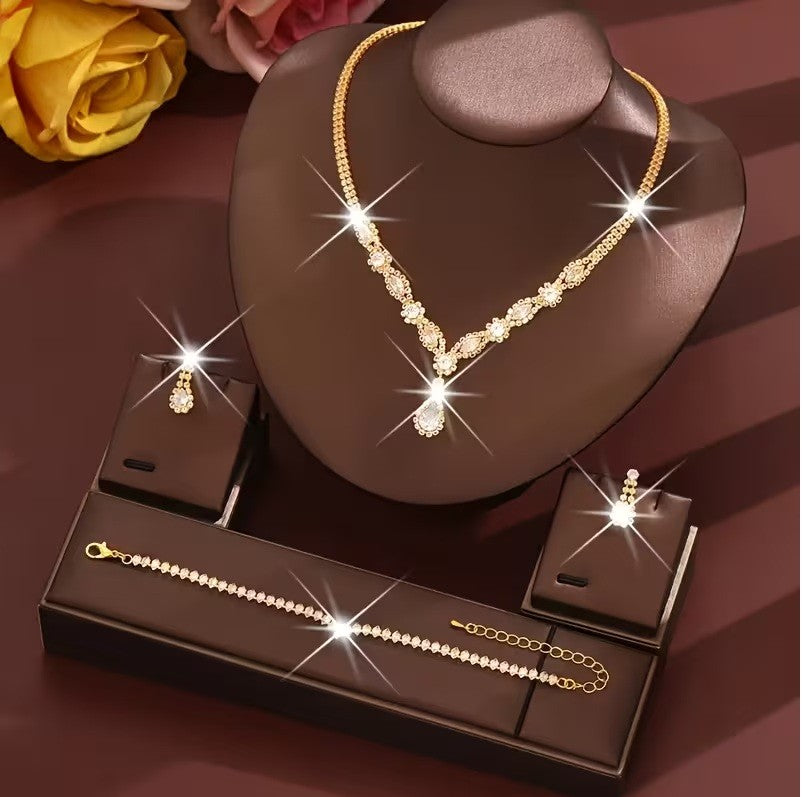 4pcs Elegant Water Drop Necklace, Earrings & Bracelet Set -