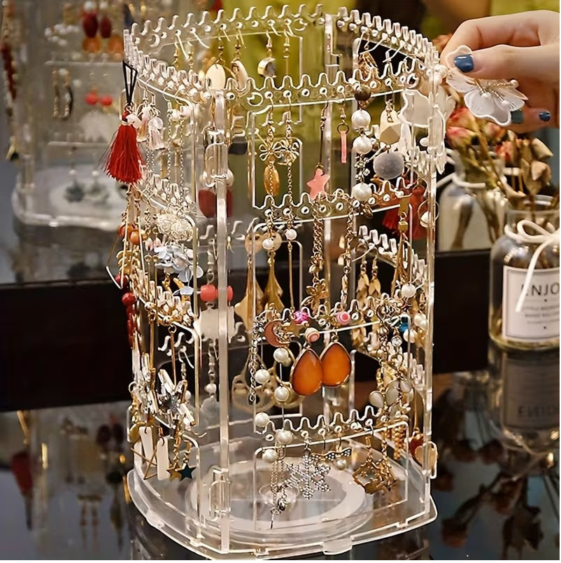 Rotating Earring Stand, Showcasing Jewelry Storage Box.
