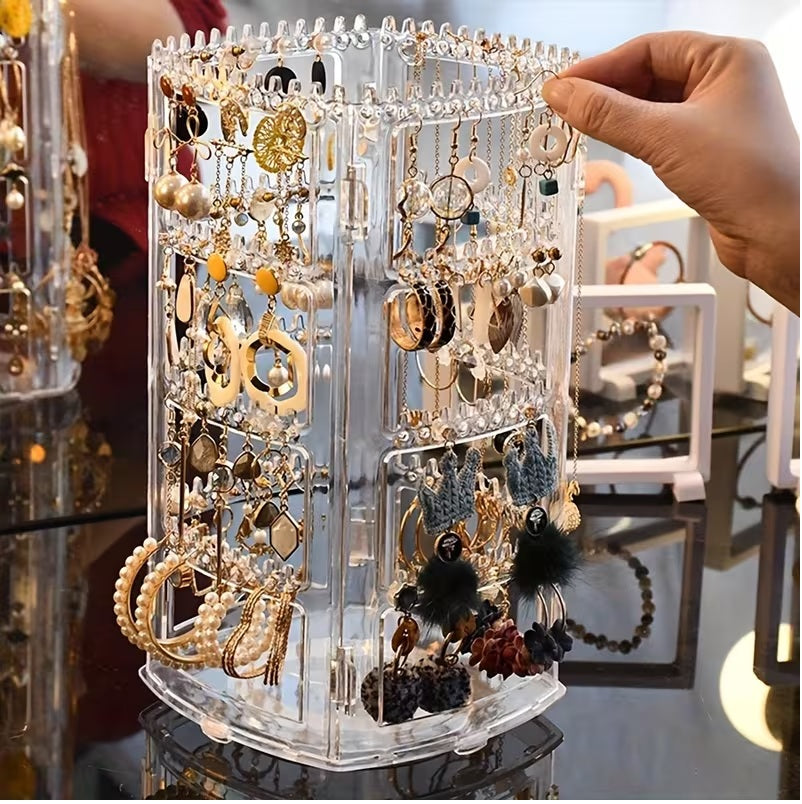 Rotating Earring Stand, Showcasing Jewelry Storage Box.