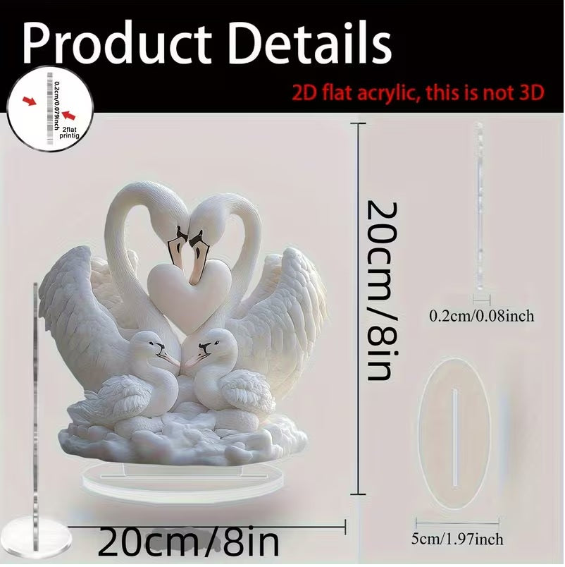 Romantic Heart-Shaped Swan Couple Acrylic Art Decoration,